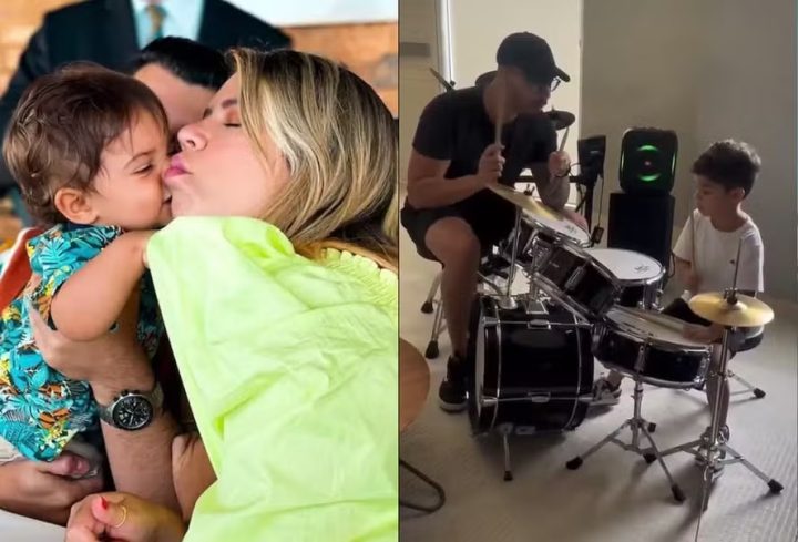 Léo, filho de Marília Mendonça, toca música da mãe em aula de bateria; veja vídeo
