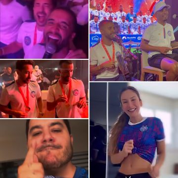 Bahia celebra título do Campeonato Baiano com festa no Restaurante Amado; artistas também comemoram