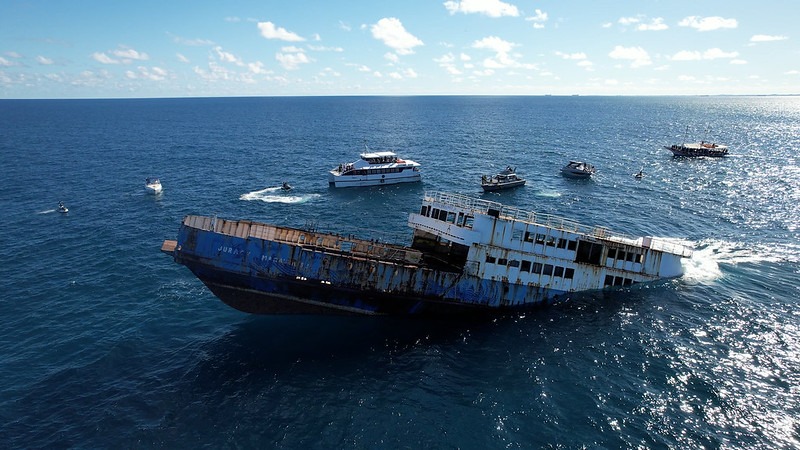 Ferryboat fora de operação é afundado de forma controlada para abrigar recifes de corais e outras espécies marinhas