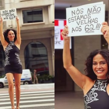 Claudia Ohana protesta contra etarismo em avenida de SP: ‘Não estamos velhas aos 62’