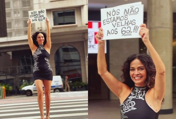 Claudia Ohana protesta contra etarismo em avenida de SP: ‘Não estamos velhas aos 62’