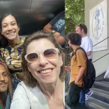 Fernanda Torres assiste defesa de mestrado do filho em universidade do Rio de Janeiro