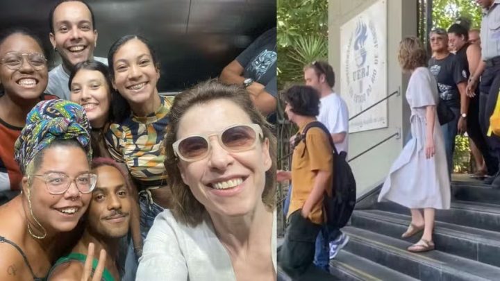 Fernanda Torres assiste defesa de mestrado do filho em universidade do Rio de Janeiro