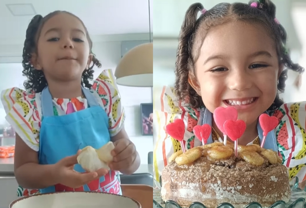 Filha de Leo Santana e Lore Improta faz bolo de aniversário e encanta com resultado: ‘Gostaram?’