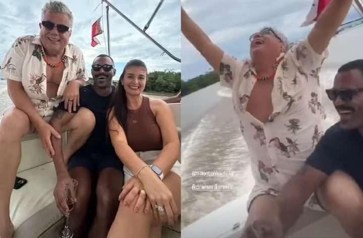 Milton Cunha curte passeio de barco com o namorado e amigos em Belém; veja fotos