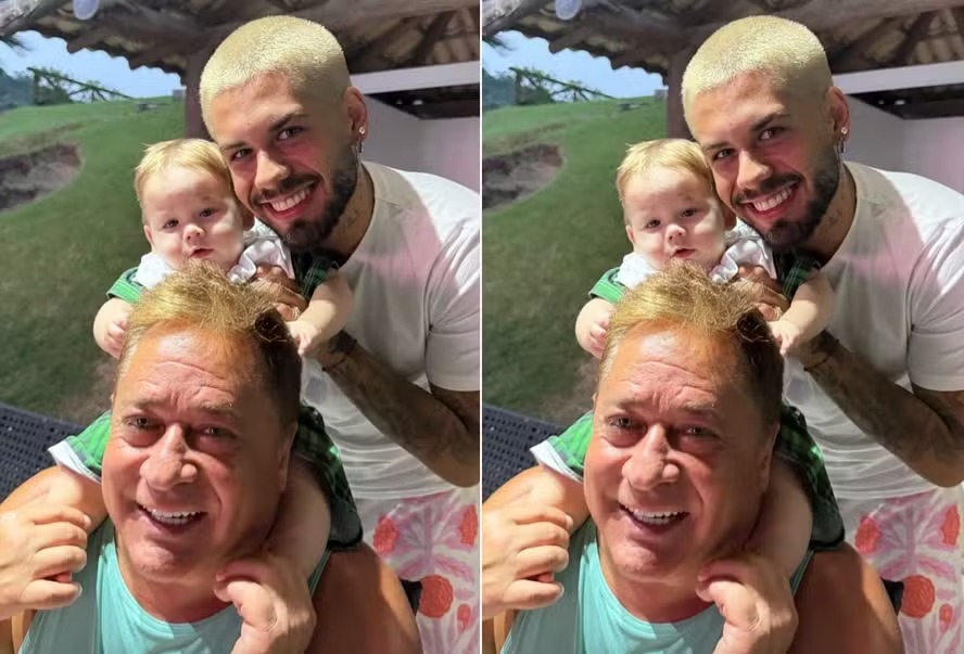 Leonardo se declara ao postar foto com filho e neto: ‘Meus amores’
