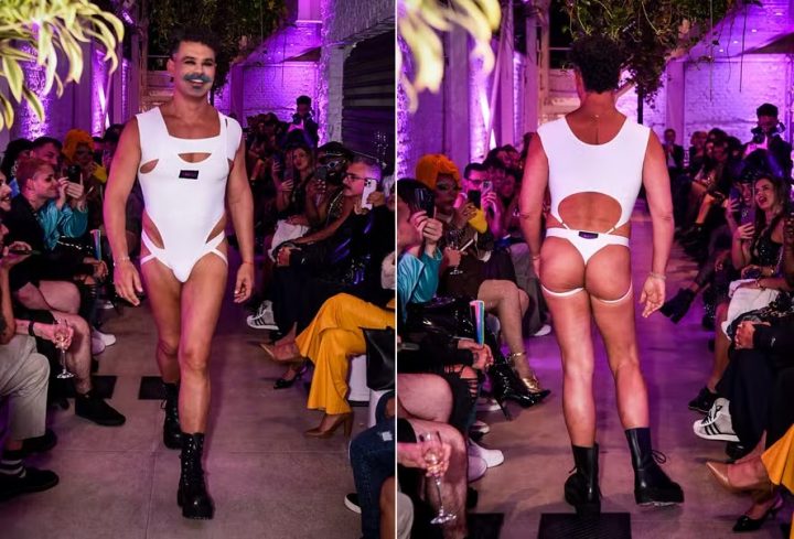 Carmo Dalla Vecchia desfila de lingerie com bumbum de fora em São Paulo