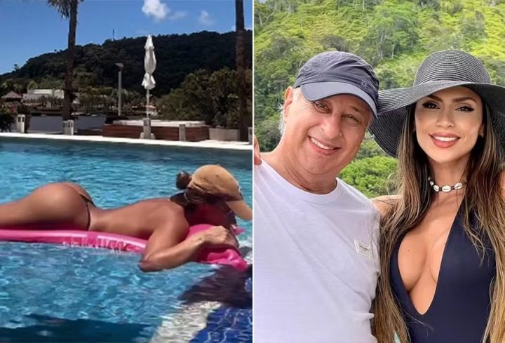 De Topless e fio-dental, noiva do ex-presidente da CBF curte piscina; veja vídeo