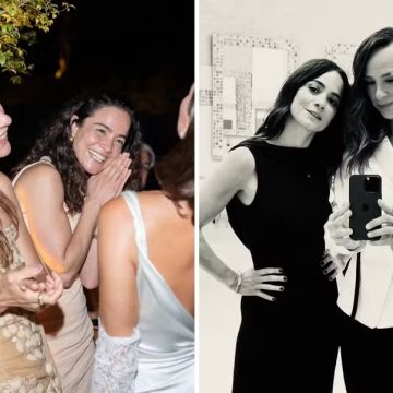 Alice Braga acompanha namorada, madrinha de Buaiz e Isis, em casamento