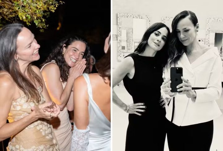 Alice Braga acompanha namorada, madrinha de Buaiz e Isis, em casamento