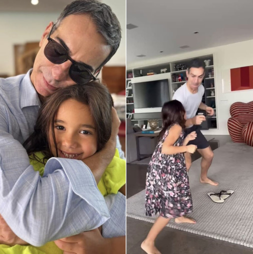 César Tralli mostra momento de diversão com a filha e brinca: “Quem precisa de ginástica?”