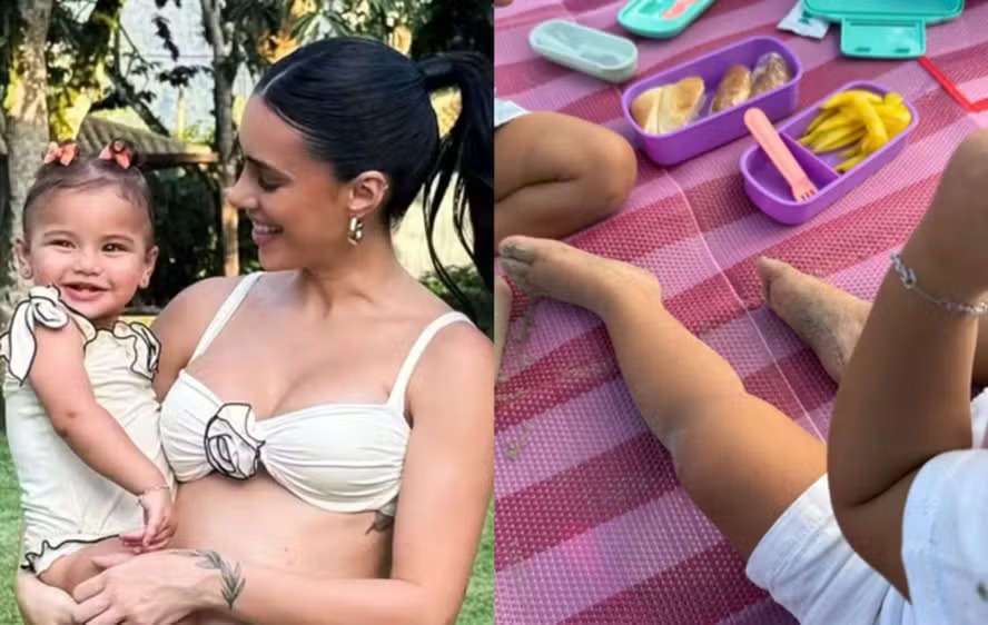 Bruna Biancardi faz piquenique na praia com Mavie; veja fotos