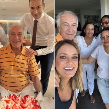 Ao lado de Ticiane Pinheiro, Cesar Tralli comemora os 82 anos do pai