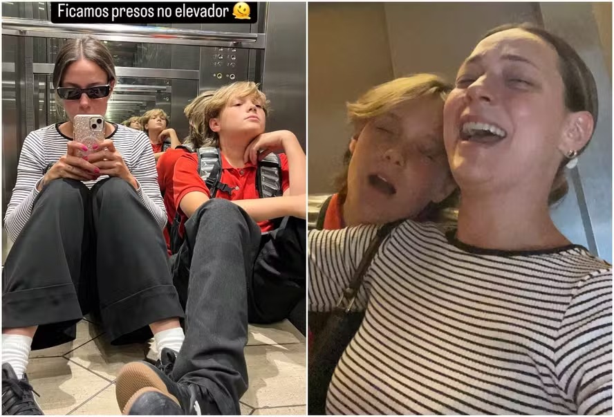 Carol Dantas fica presa no elevador com filho, Davi Lucca, após reunião na escola: ‘Teve que escutar’