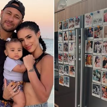 Bruna Biancardi encanta ao colar fotos de Mavie e Neymar na geladeira