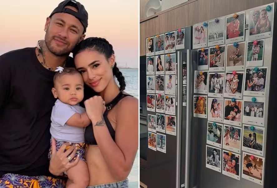 Bruna Biancardi encanta ao colar fotos de Mavie e Neymar na geladeira