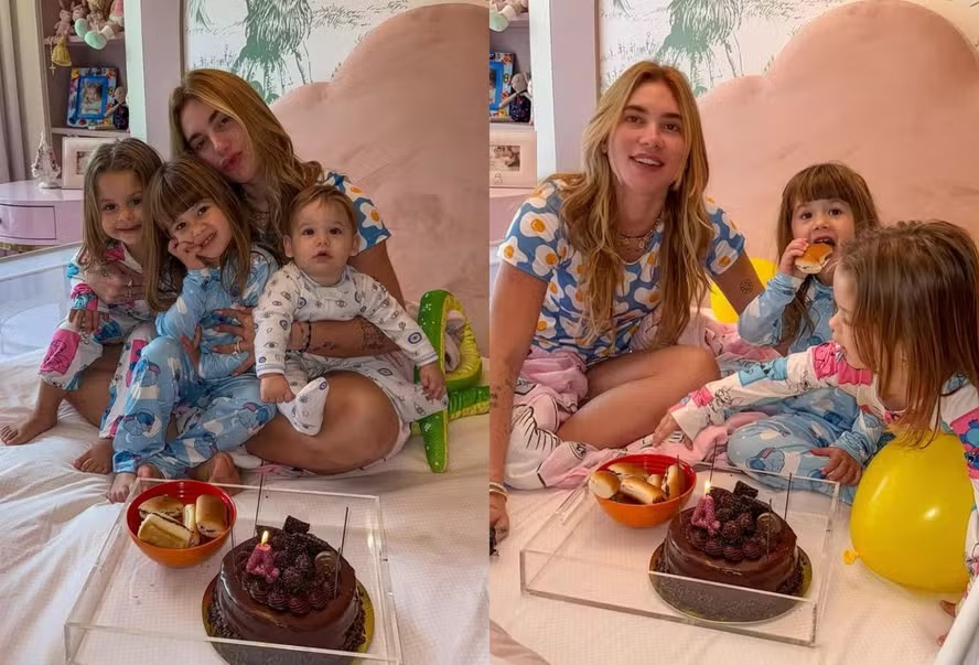 Maria Alice ganha bolo e café na cama da mãe Virginia para celebrar aniversário
