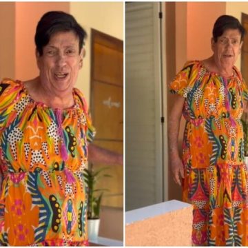 Marcos Oliveira, o Beiçola, diverte ao aparecer como Dona Lurdes no Retiro dos Artistas