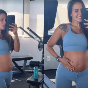 Grávida, Carol Peixinho se choca com tamanho do barrigão: ‘Estou amando’