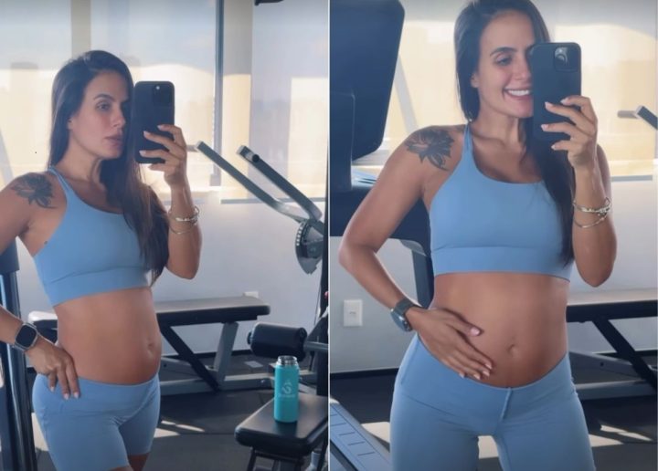 Grávida, Carol Peixinho se choca com tamanho do barrigão: ‘Estou amando’