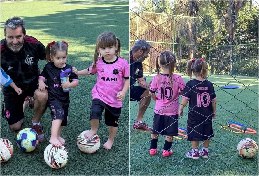 Filhas de Virginia Fonseca fazem aula de futebol com camisa de craque internacional