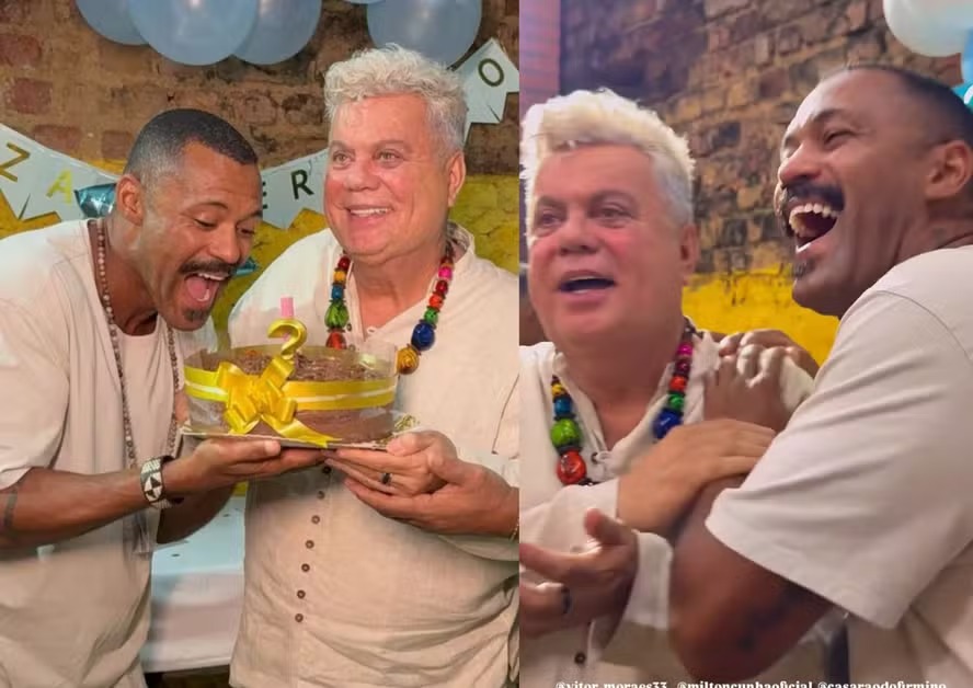Milton Cunha comemora os 42 anos do namorado com festa ao lado de amigos em bar no Rio
