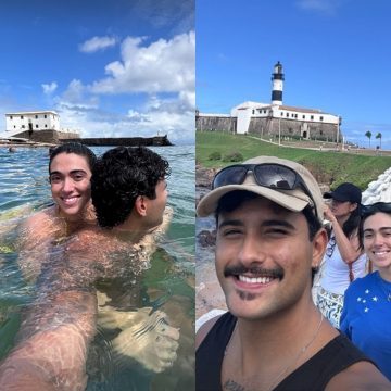 Ex-BBB Lucas Pizane aproveita trégua na chuva e curte Porto da Barra com Giovanna