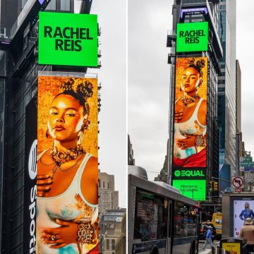 Rachel Reis comemora destaque em telão da Times Square, em Nova York: ‘Ainda estou processando’