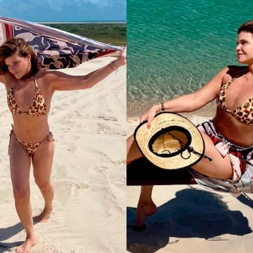 Aos 61 anos, Cristiana Oliveira ostenta boa forma em biquini e ganha elogios: ‘Continua linda’