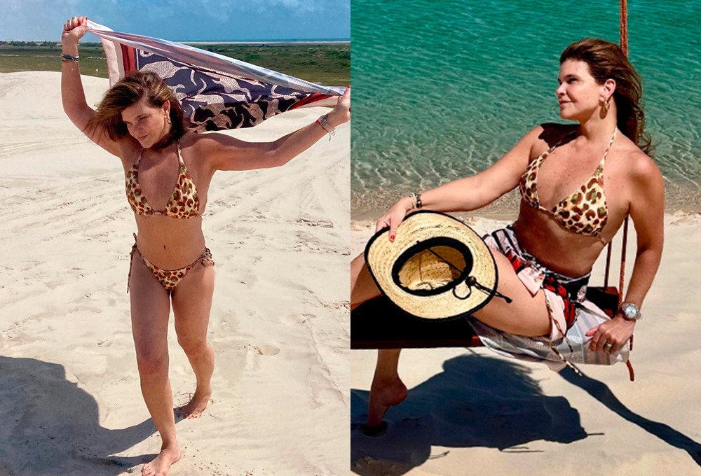 Aos 61 anos, Cristiana Oliveira ostenta boa forma em biquini e ganha elogios: ‘Continua linda’