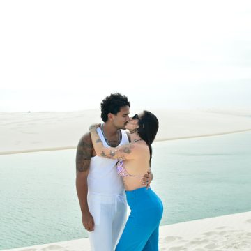 Celebrando um ano de namoro, Lucas Pizane e Giovanna Lima posam em clima de romance nas dunas do Maranhão