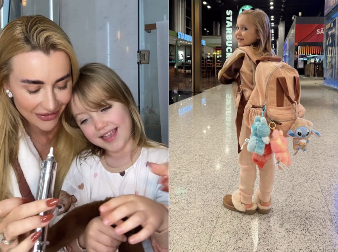 Ana Paula Siebert desembarca com a filha para temporada de férias em Miami