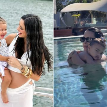 Bruna Biancardi posa em clima de chamego com a filha Mavie na piscina: “Nós”