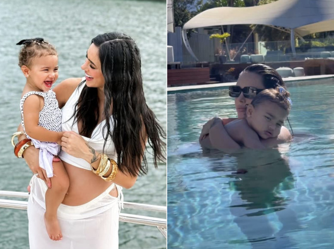 Bruna Biancardi posa em clima de chamego com a filha Mavie na piscina: “Nós”
