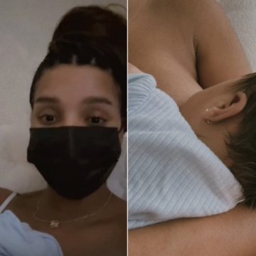 Brunna Gonçalves surge amamentando a filha Zuri de máscara e explica: “Melhor prevenir”