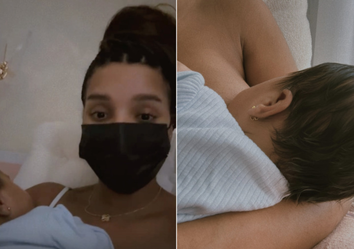 Brunna Gonçalves surge amamentando a filha Zuri de máscara e explica: “Melhor prevenir”