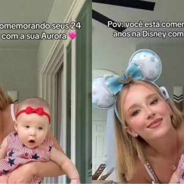 Duda Reis comemora aniversário de 24 anos na Disney ao lado da filha, Aurora: ‘Só peço saúde’