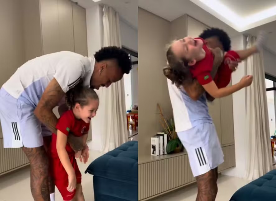 Tainá Castro mostra vídeo do filho com Léo Pereira brincando com Éder Militão