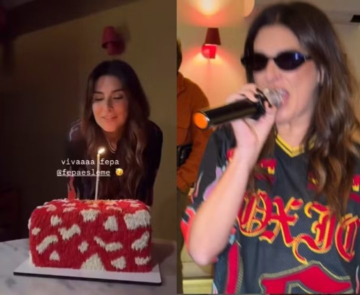 Fernanda Paes Leme celebra 42 anos em karaokê e brinca sobre música escolhida: ‘Desculpa, Sandy’