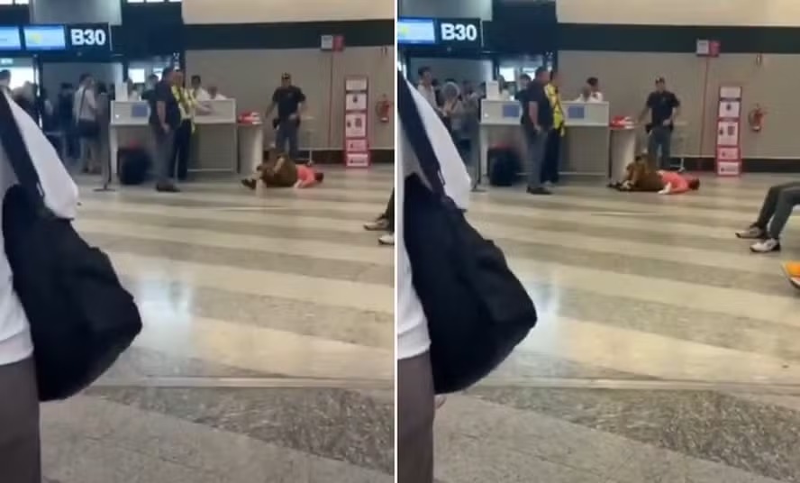 Passageira se joga no chão de aeroporto e esperneia como criança após mala ser barrada