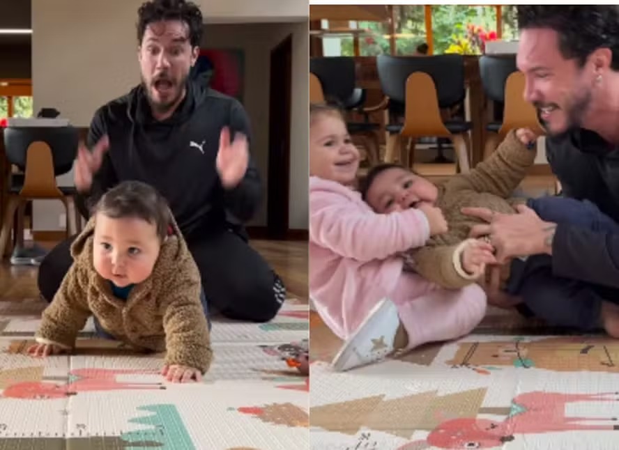Eliezer mostra Ravi aos 7 meses tentando engatinhar com ajuda da irmã