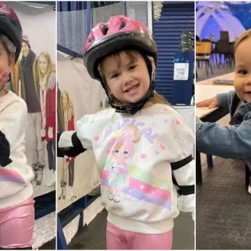 Virginia mostra Maria Alice, Maria Flor e José Leonardo patinando em pista de gelo