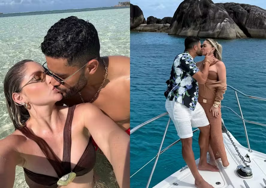 Hulk Paraíba surge em clima de romance com Camila Ângelo em ilha paradisíaca