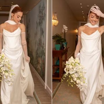 Giovanna Lancellotti usou vestido de casamento feito por grife inglesa em cetim de seda