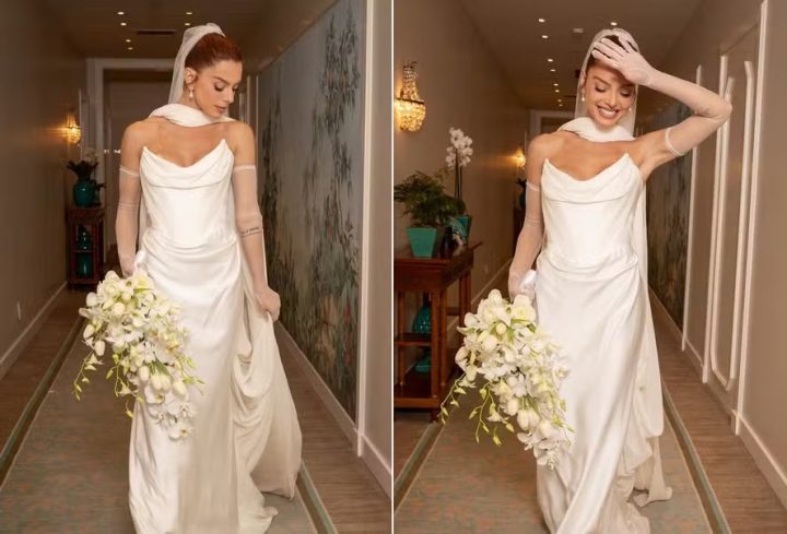 Giovanna Lancellotti usou vestido de casamento feito por grife inglesa em cetim de seda