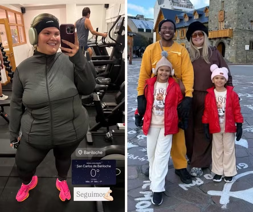 Thais Carla treina durante férias em Bariloche após perder 45kg