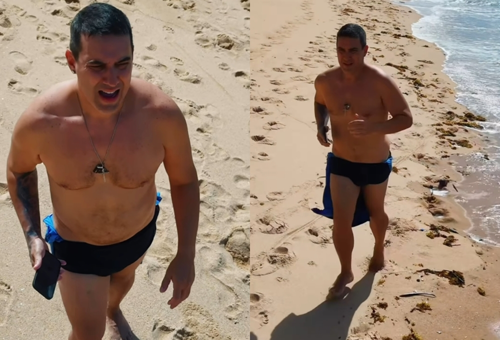 André Marques curte praia na Bahia e exibe visual paradisíaco: ‘Bom dia’