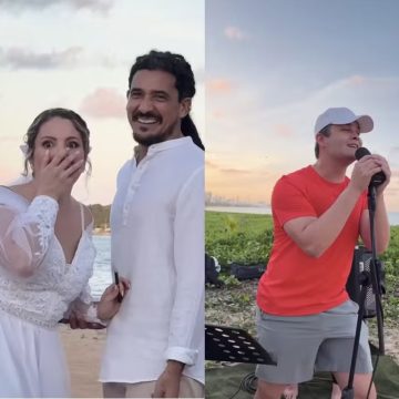 Matheus, da dupla com Kauan, faz surpresa e canta para noivos em casamento em João Pessoa; veja vídeo