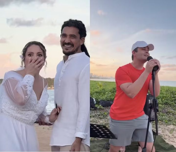 Matheus, da dupla com Kauan, faz surpresa e canta para noivos em casamento em João Pessoa; veja vídeo