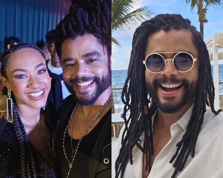 Diogo Almeida posa com os pais de Aline Patriarca após final de semana em Salvador